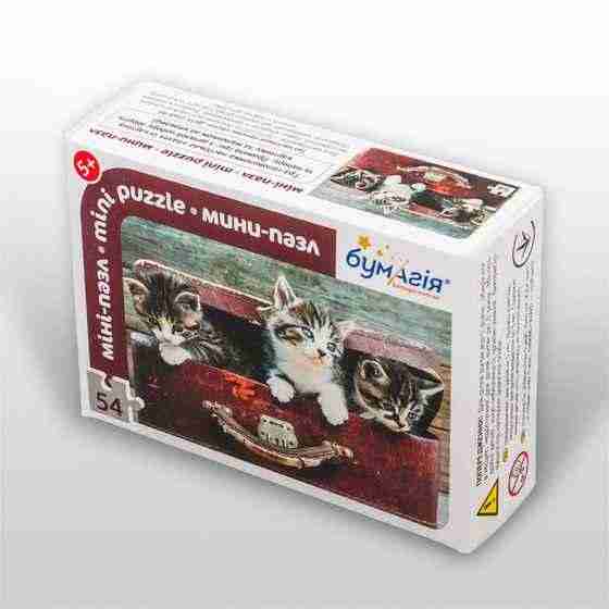 Мини-пазл 54 элемента Код: PZ-1605 Котята в чемодане Бумагия - Пазли