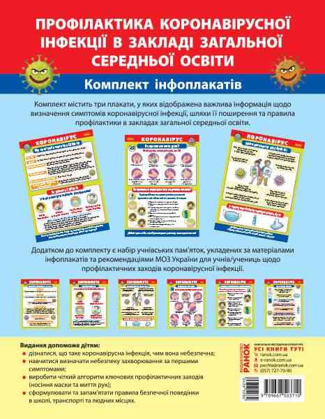 Плакати Профілактика коронавірусної інфекції в закладі загальної середньої освіти Ранок - Оформлення предметних кабінетів