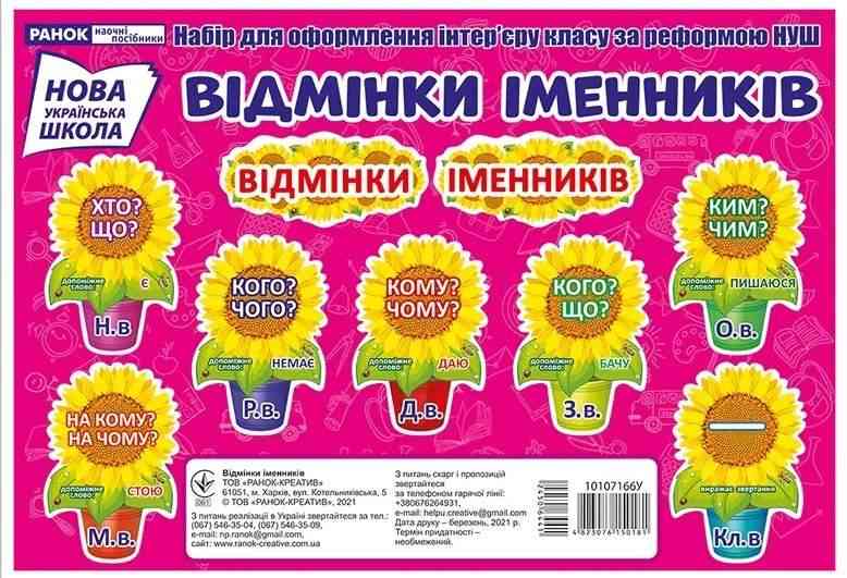 НУШ Набір карток Відмінки іменників Соняшники Ранок - Оформлення предметних кабінетів