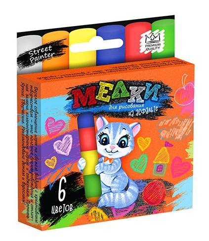Крейда для малювання на асфальті тонка 6 шт. Danko Toys - фото 1