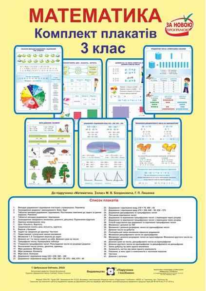 Комплект таблиць з математики 3 клас До підручника Богдановича М. Цибульська С. Підручники і посібники