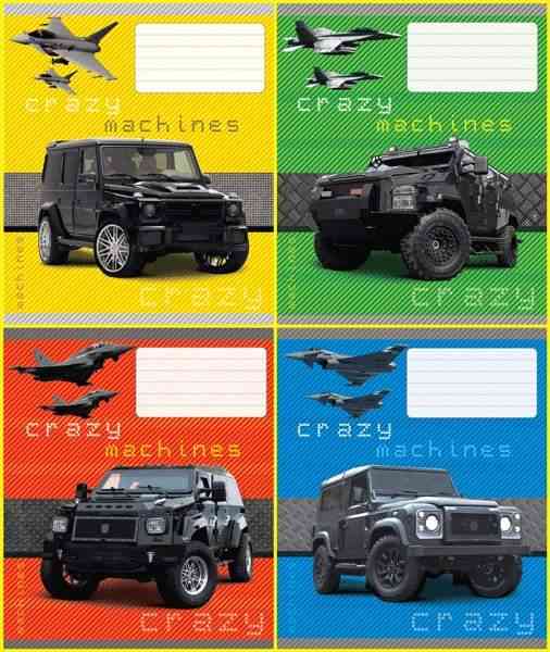 Зошит А5 скоба 24 арк., лінія офсет Авто Crazy machines Міцар - Шкільні зошити та словники