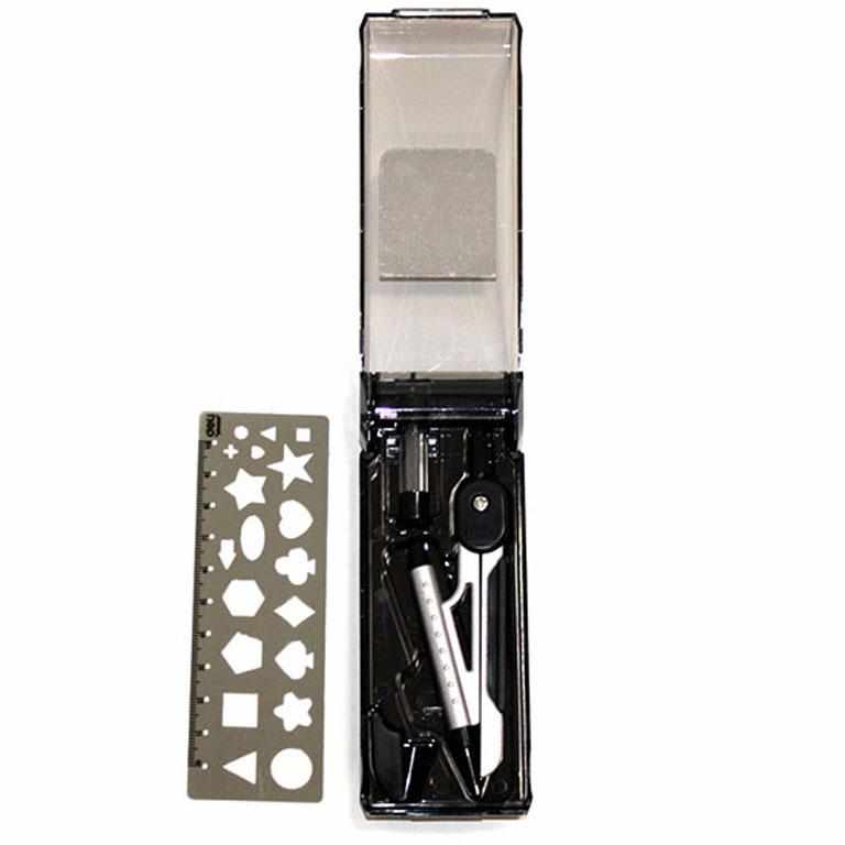 Циркуль Готовальня Deli Perfect Compass 8628 чорний 3 предмета з трафаретом лiнiйкою механiчним олiвцем - Ножиці, циркулі, чинки, ластики