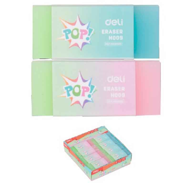 Ластик Deli POP райдужний прямокутний 48х19х10 мм EH00800 - Ножиці, циркулі, чинки, ластики