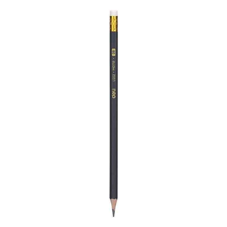 Олівці чорнографітні 12 штук Deli Graphite Pencil чорний з ластиком 2B шестиграний - Ручки та олівці