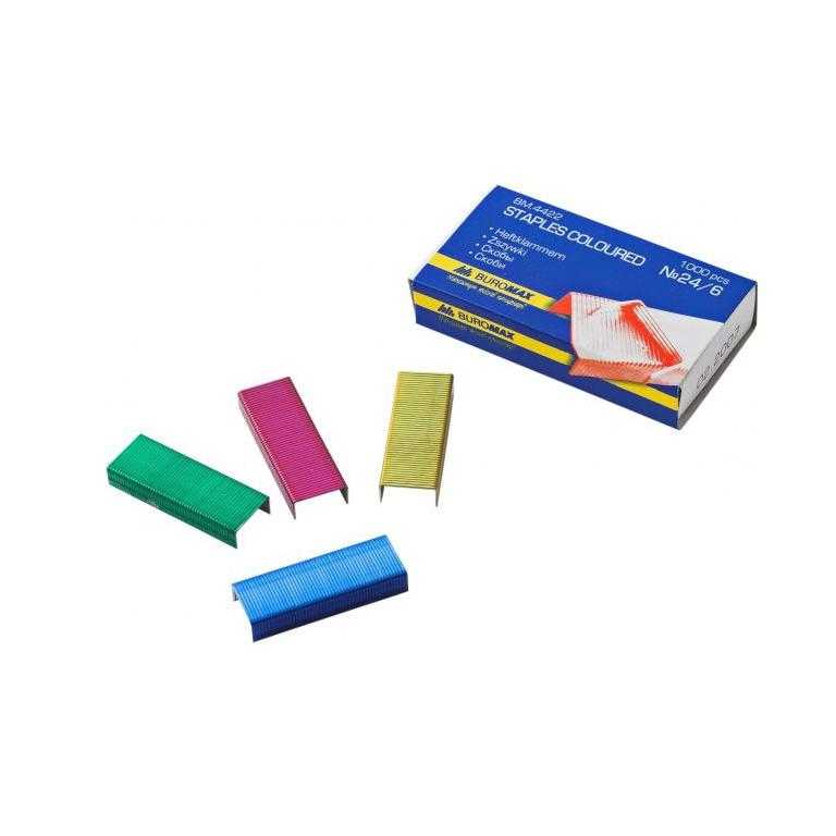 Скоби для степлера Buromax № 24/6 1000 шт кольорові 4422 мiкс - Офісні дрібниці