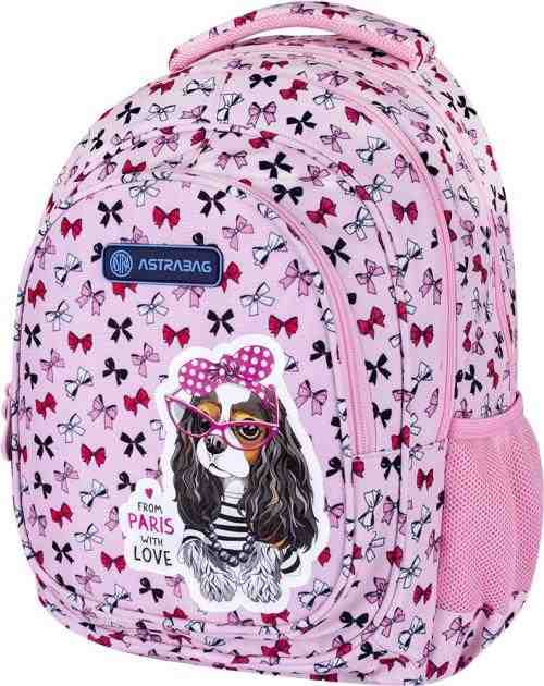 Ранець Astrabag 502021562 рожевий 39x28x15, 3 вiд, полiестер AB330 Sweet Dog With Bows ортоп. сп., свiтловiдб. ел