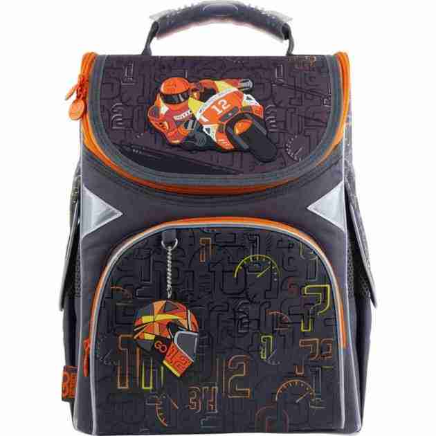 Ранець Kite 21 GO21-5001S-12 сiрий 34X26X13, 900 гр, полiестер Go moto ортоп. сп, каркасний свiтловiд. ел.