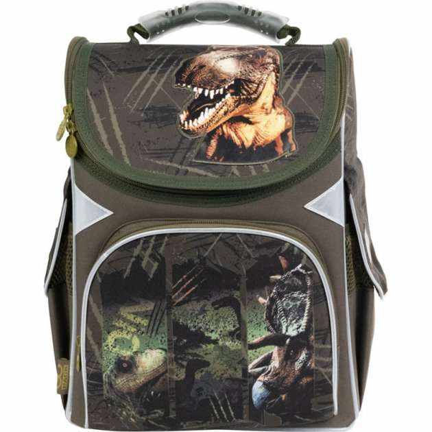 Ранець Kite 21 GO21-5001S-14 хакi 34X26X13, 900 гр, полiестер Dinosaurs ортоп. сп, каркасний, свiтловiд. ел. - Пенали, сумки, ранці