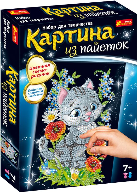 Картинка из пайеток.Котик