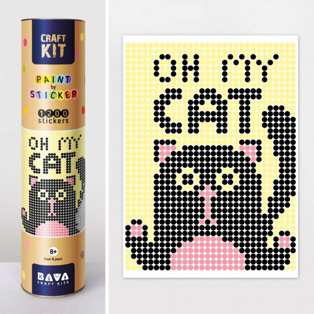 Картина по номерам з наліпками в тубусі "Кіт", 33х48см, 1200 стікерів. - фото 1