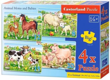 4х Puzzle (8,12,15,20). Animal Moms and Babies / Тварини та їх малюки - Пазли