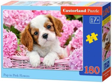 Castorland Puzzle 180. Pup in Punk Flowers / Цуценя у квітах - Пазли