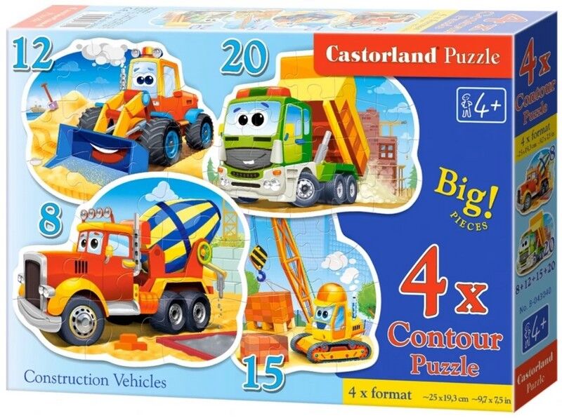 4х Puzzle (8,12,15,20). Construction Vehicles / Будівельний транспорт - фото 1