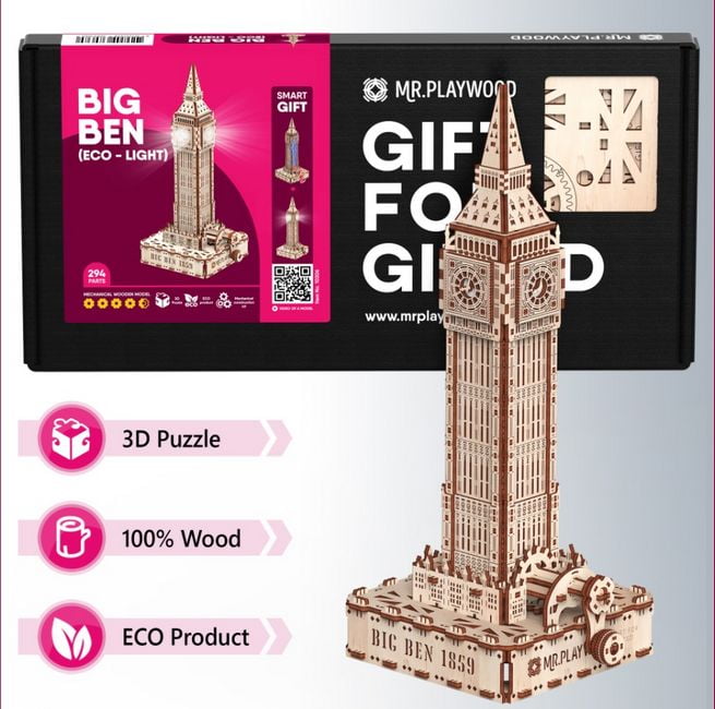 Біг-Бен (Еко - лайт) механічна деревяна 3D-модель - фото 1