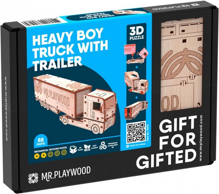 Вантажівка з причепом. Механічна деревяна 3D-модель - фото 5