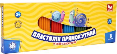 Пластилін прямокутний восковий 8 кольорів