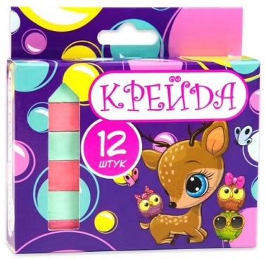 Крейда. Квадрат шкільний різнокольоровий. 12 штук
