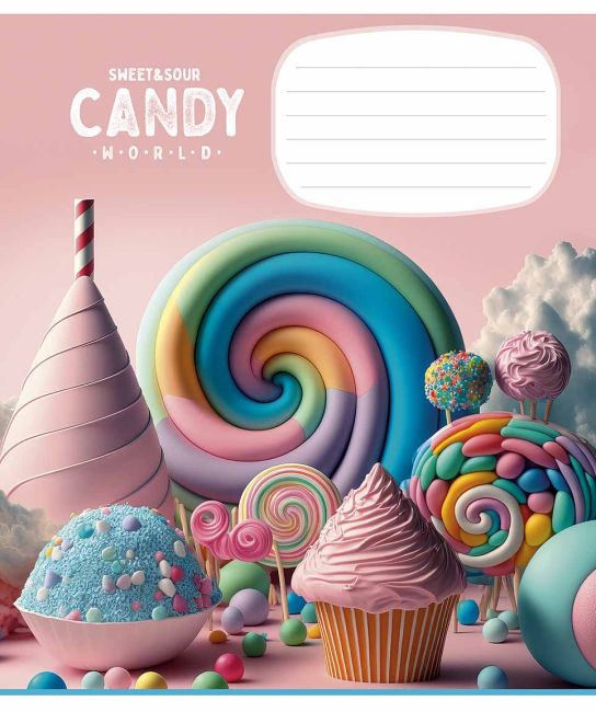 Зошит учнівський, 12арк., у клітинку, ВД-лак, Школярик (012-3266K, Candy world 12к (дівч) ) - фото 1