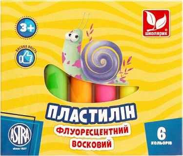 Пластилін круглий 6 кольорів восковий флуо Школярик - Пластилін та аксесуари