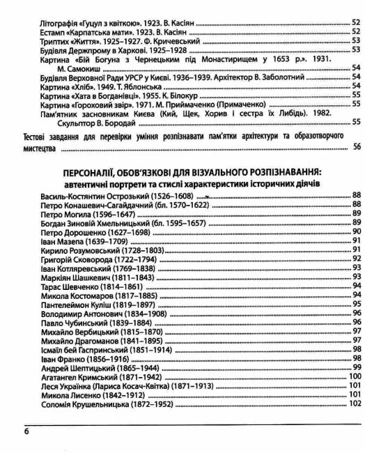 Памятки архітектури та образотворчого мистецтва Персоналії Основні дати та події Тестові завдання і відповіді у форматі ЗНО/НМТ 2026 Історія України Авт: Тетяна Земерова Вид-во: Пiдручники i посiбники - фото 6
