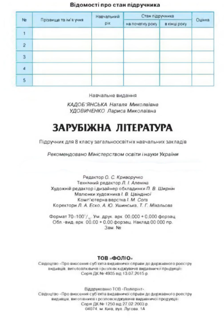 Підручник Зарубіжна література 8 клас Нова програма Авт: Кадобянська Н. Удовиченко Л. Вид-во: Сиция - фото 10